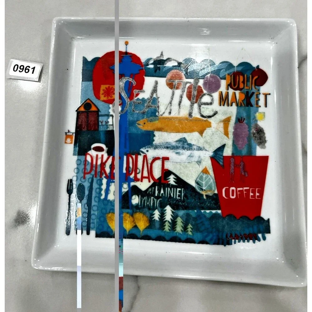 Crate & Barrel Road Trip Ceramic Appetizer Square Plate dish table decor seattle